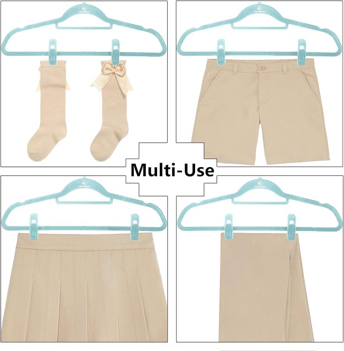 Velvet Hangers, Non-Slip Ultra Slim Space Saving Hanger, with notches, tie bar, and Swivel Hooks, 30 Pack, with Bonus 20 Matching Velvet Finger Clips. Blue (Aqua) - Image 6