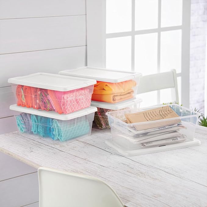 Sterilite 6 Quart Storage Box, Clear Plastic with White Snap Lid, 12 Pack - Image 6