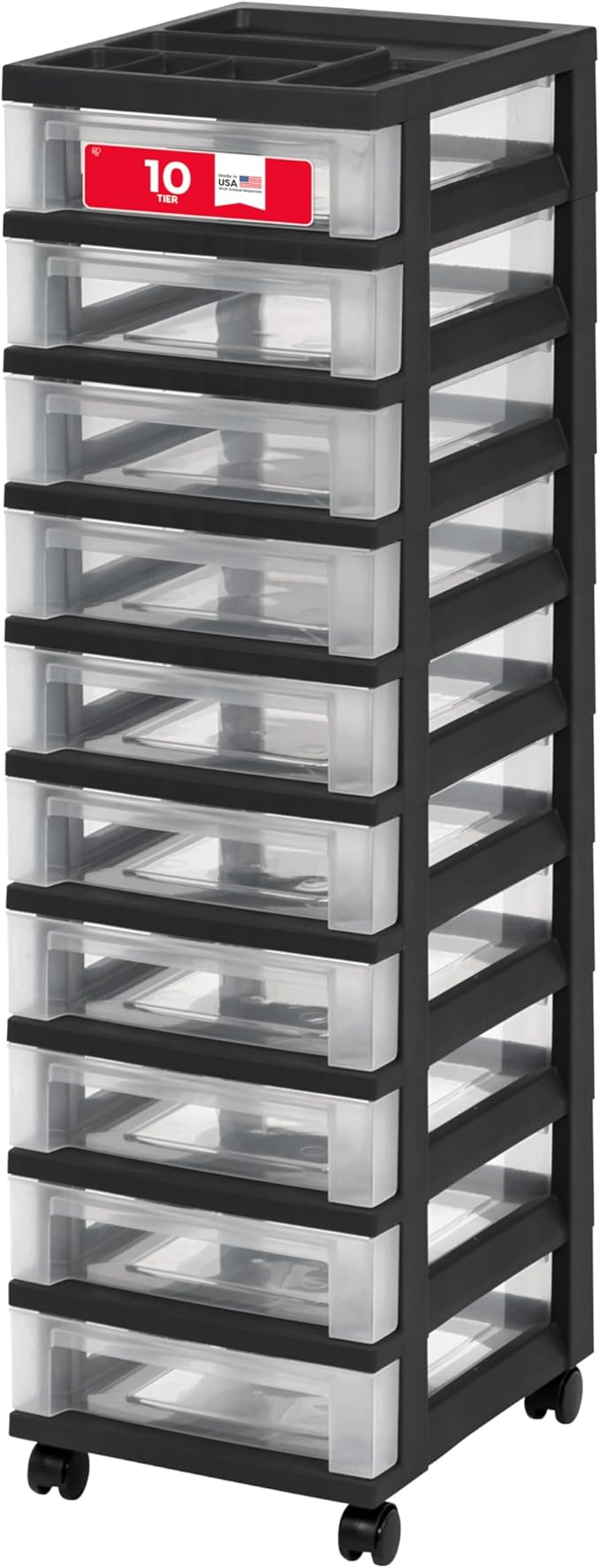IRIS USA 10-Drawer Rolling Storage Cart, Black/Clear | Keep classroom supplies, teacher essentials, craft materials, and learning tools organized with easy-access drawers. by IRISUSA