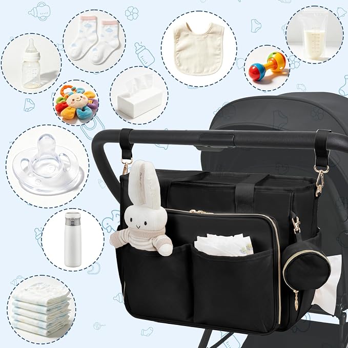GDNasist Diaper Bag Tote, Large Travel Hospital Bag for Labor Delivery | Baby Bag with Pacifier Case, Large Capacity Travel Diaper Case with Changing Pad & Stroller Clips - Image 8