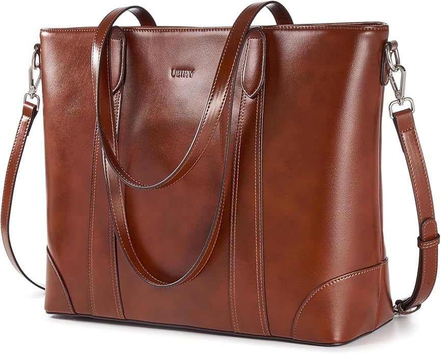 Genuine Leather Tote Bag for Women, Large Tote Purses with Zipper | Large capacity and multiple pockets, Quality leather with adjustable strap, Vintage design for work or travel by UEIRY