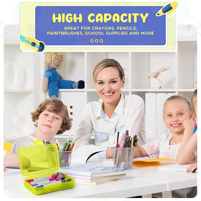 Zhehao 40 Pack Plastic Pencil Box Bulk, Hard Case for Kids,Yellow | Clear Lid Cases for School Supplies, 3 Compartment Organizer, Hard Plastic Utility Holder with Pens Brushes, Classroom Use - Image 7