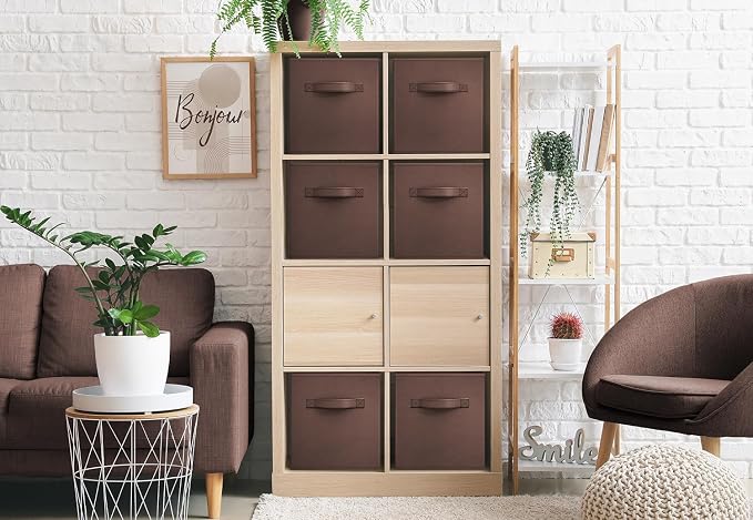 Sorbus Foldable Storage Cubes - 6 Fabric Baskets for Organizing Pantry, Closet, Shelf, Nursery, Playroom, Toy Box, Cubby -11 Inch Dual Handle Collapsible Closet Organizers and Storage Bins (Chocolate) - Image 4