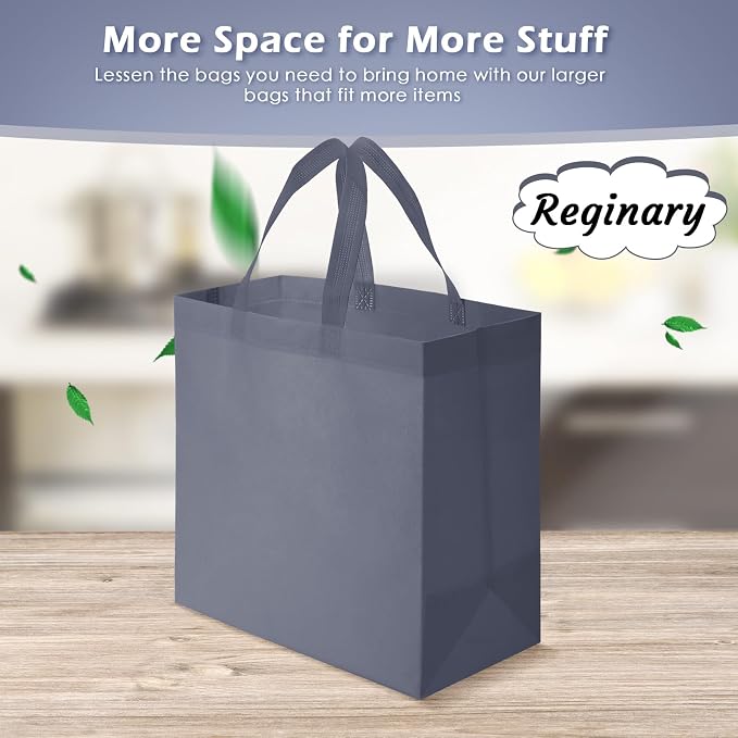 Reginary 100 PCS Non Woven Tote Bags Bulk,Dark Gray | Reusable Shopping Bags with Handles, Stores, Groceries Markets, Events Gift, Party Supplies - Image 4