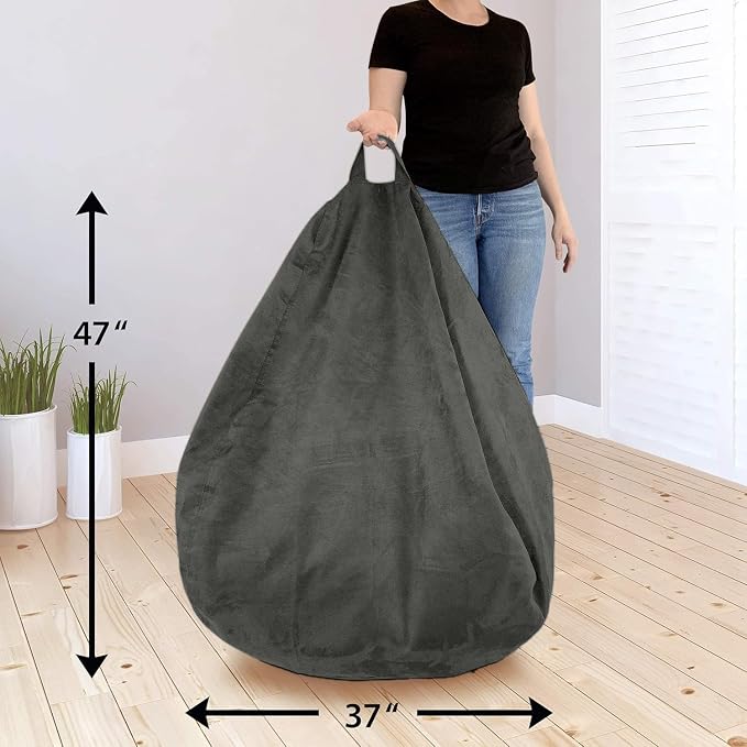 Bean Bag Stuffed Animal Storage Chair Cover (No Filler) for Kids and Adults. Extra Large Bird's Nest Beanbag Memory Foam Soft Premium (Black, 2.5 ft (Cover Only)) - Image 3