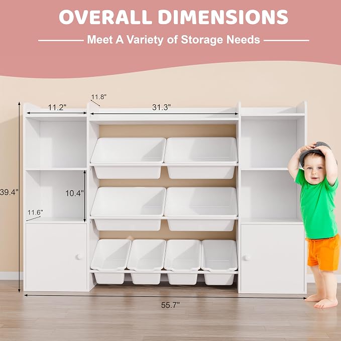 Xilingol Kids Toy Storage Organizer W/8 Removable Toy Bins, 4-Tier Toy Organizers W/6 Storage Cubbies, Kid Bookshelf and Toy Storage for Playroom, Bedroom, Kids Room, Classroom - Image 2