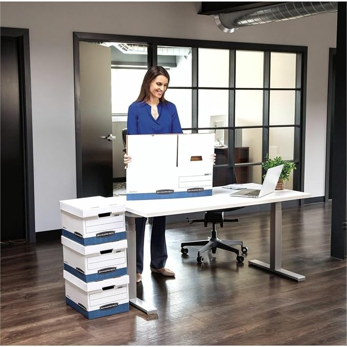 Bankers Box 4-Pack HANG'N'STOR Medium-Duty File Box, Letter/Legal, FastFold | Move hanging folders straight into storage - no unpacking needed - with plastic channels, FastFold setup, and secure lids. - Image 7