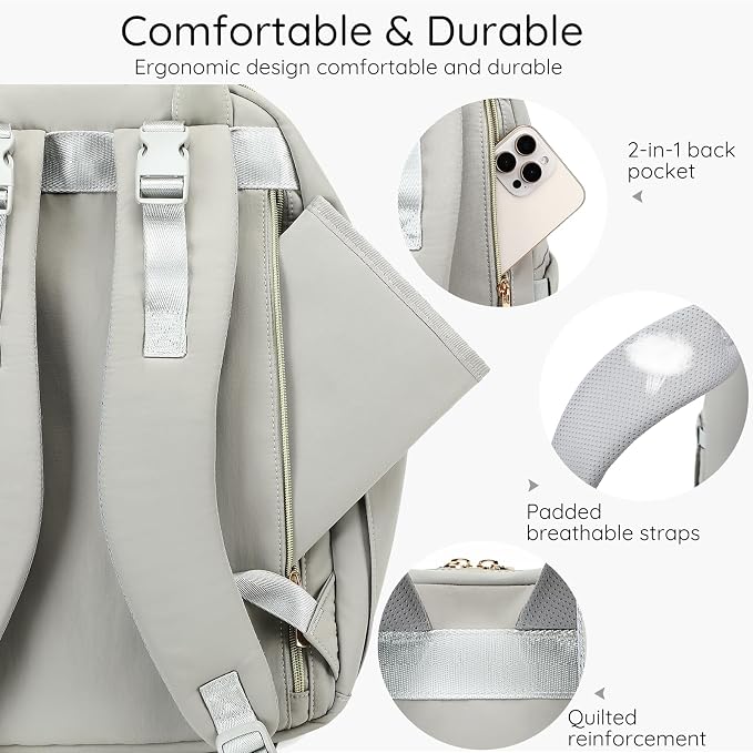 AIJIEKE Diaper Bag Backpack, Large Multi-functional Diaper Backpack, Gray | Waterproof lightweight baby backpack. With changing pad, stroller straps, insulated & wet/dry pockets. Mom & dad essential - Image 6