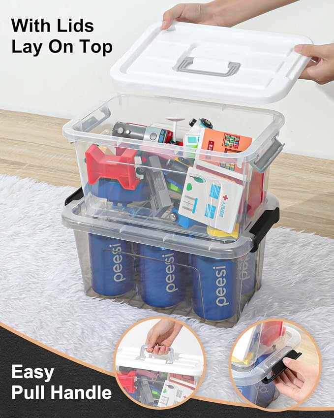 NUMIFUN 7Qt Clear Plastic Storage Bins with Lids,Transparent Design,6 Pack | Stackable organizing totes with buckle latches & handles.Dust-proof clear design for home,office & pantry space saving - Image 5
