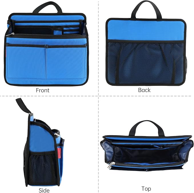 Small Rugged Organizer Insert for Briefcase Tote Shoulder Messenger Bag-19 Pockets,Padded Water-repellent Nylon-Blue - Image 7