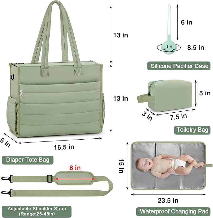 Diaper Bag Tote for Baby, Large Hospital Mommy Bag for Labor Delivery | Lightweight Puffy 4pcs Diaper Tote with Changing Pad, Toiletry Bag and Pacifier Case, Travel, Hospital, Newborn Essentials - Image 6