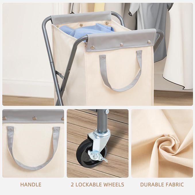 STORAGE MANIAC Collapsible Laundry Hamper with Wheels, Rolling Laundry Basket, Heavy Duty Cloth Sorter with Removable Bag, Folding X Frame Clothes Organizer Cart for Easy to Store, 1 Section - Image 5