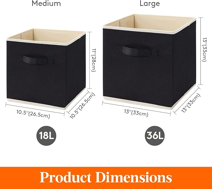 Lifewit Storage Cubes, 11 Inch Organizer Bins, 18L Black, 6 Packs | Foldable Decorative Fabric Storage Baskets for Organizing Home Organizers with Handles for Shelves, Closet - Image 4