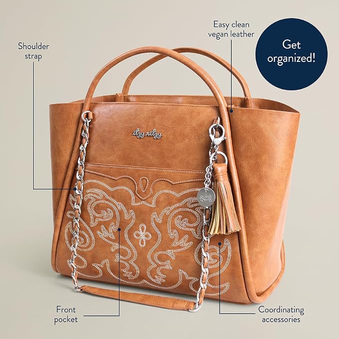 Itzy Ritzy Boss Tote Diaper Bag, Vegan Leather with Changing Pad | Includes Stroller Straps, 4 Pockets, Removable Tassel & Spacious Interior for Stylish Organization of Baby Essentials & More - Image 5