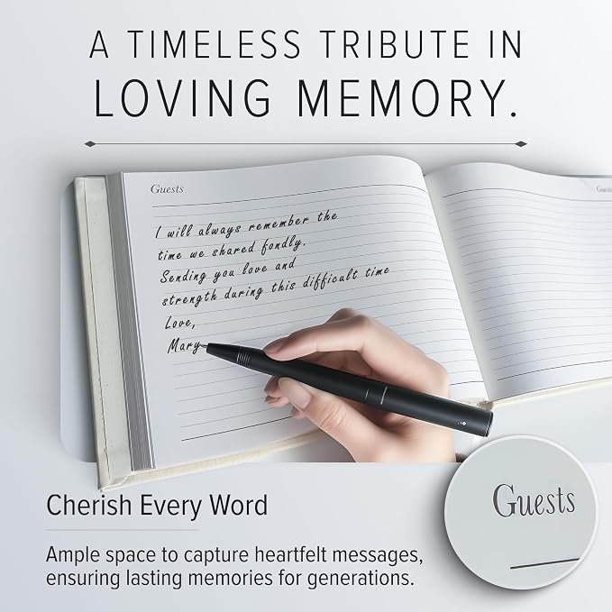 Gallery Leather Funeral Guest Book for Memorial Service and Celebration of Life | 192 Lined Pages - Hardcover, Bound Leather Guest Sign in Book - 7 x 9 - Acadia Black - Image 2