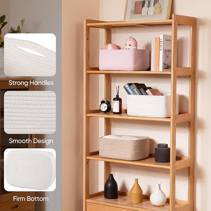 OIAHOMY 4 Pack 14.17 * 11.02 * 6.3IN Storage Baskets for Organizing Shelves, Woven Rope Baskets for Organizing Books, Clothes, Decorative Basket for Living Room, Nursery, Bedroom, Gift Basket, White - Image 3