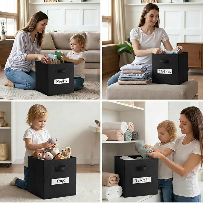 Storage Bins,13 Inch Cube Storage Bin with Labels,6pcs,Black | Fabric Storage Cubes for Shelves,13 Inch storage cube bins with 6 Labels Window Cards & a Pen. - Image 6