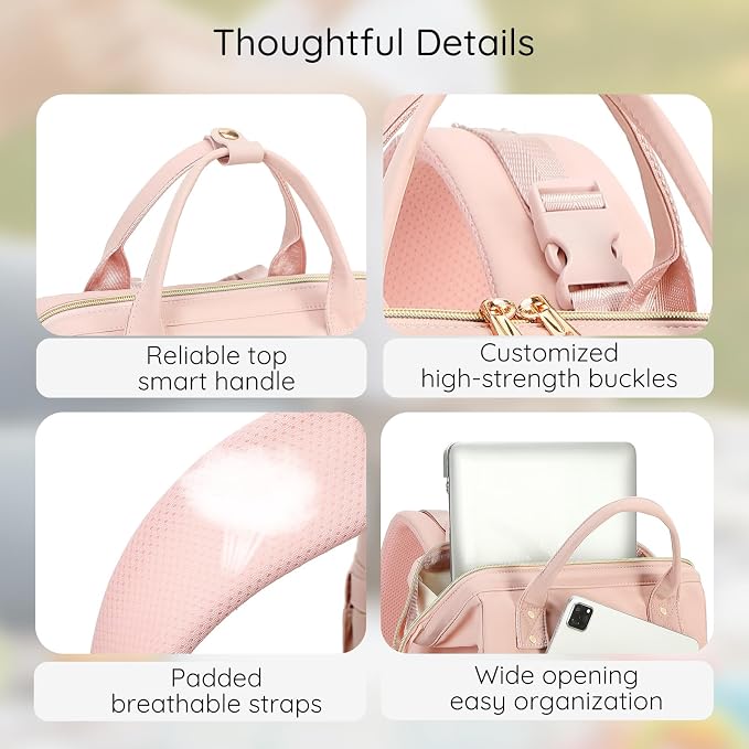 AIJIEKE Large Diaper Bag Backpack, Extra Wide Travel Diaper Bag, Pink | Multi-functional waterproof maternity bag. Changing pad, stroller straps, insulated wet/dry pocket. Mom, dad, toddler travel - Image 6