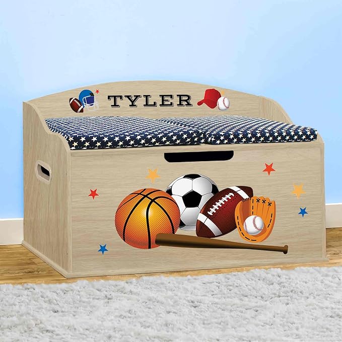 DIBSIES Personalized Creative Wonders Toy Box, Sports, 30 x 19.25 x 18 inches, Soft-Close Lid (Natural) by DIBSIES