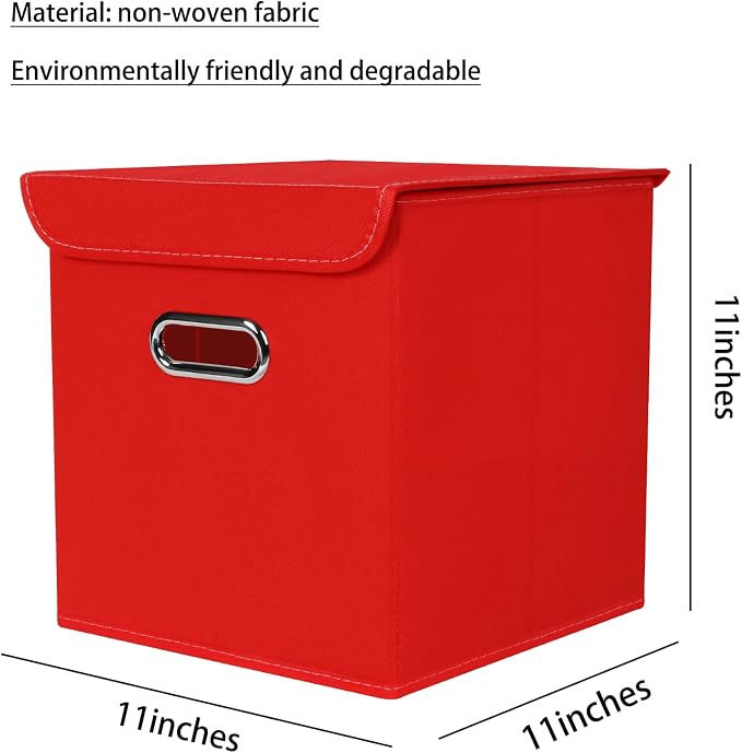 Closet Organizers Fabric Storage Bins With Lids Collapsible Cube Storages Organizer Basket With Handles,Storage Boxes for Clothes Storage,Office,Toys,3 Pack,（Red - Image 2