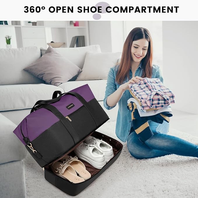LOVEVOOK Weekender Bag for Women, Large Duffle Bag for Travel with 2 Packing Cubes, Carry on Overnight Bag with Shoe Compartment, Mom Hospital Bags for Labor and Delivery - Image 5