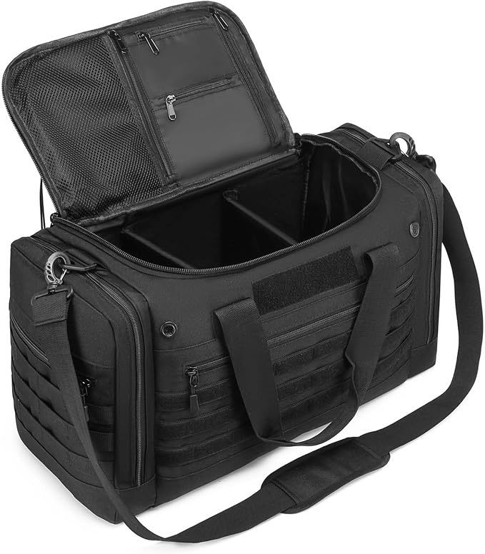 45L Large Duffle Bag for Men & Women - Military Tactical Gym Bag for Travel | Weekender Large Sports Bag with Dividers for Hockey Football Baseball Soccer Basketball & Team Training, Black by BISKLNDN