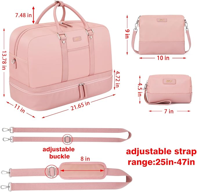 Weekender Bag for Women, Large Overnight Bag Canvas Travel Duffel Bag Carry On Tote with Shoe Compartment 21" 3Pcs Set - Image 4