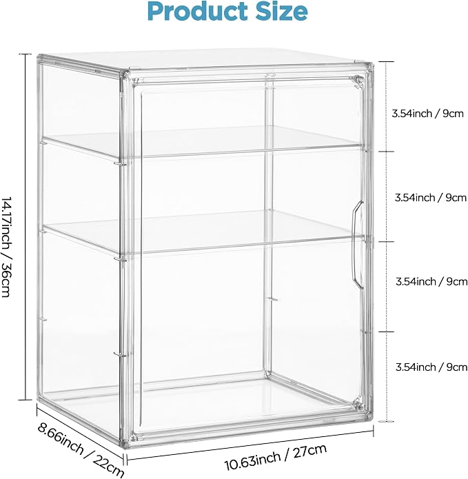 HBlife Baby Bottle Storage Organizer for Countertop Cabinet, 3 Tiers Adjustable Clear Acrylic Bottles Storage Station Case Box Container with 2 Removable Dividers and Magnetic Door, Large - Image 3