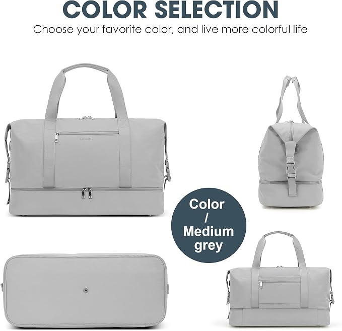 Oeihuivt Weekender Bags for Women - 21 Inch Large Travel Duffel Bag with Shoe Compartment, Heavy-Duty Canvas Leather Carry On Overnight Tote, Lightgray - Image 7