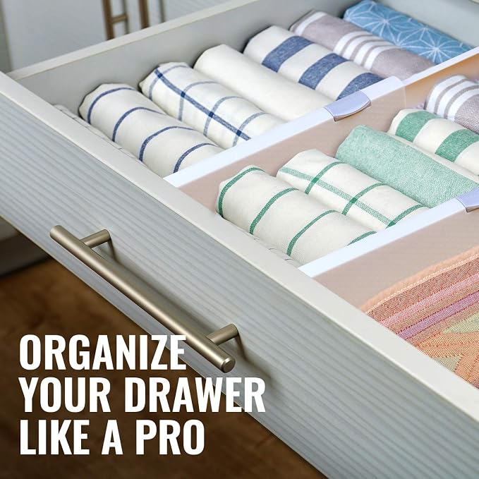 RAPTUROUS Adjustable Deep Drawer Divider – 5" Tall, Expandable 13-22", 10-Pack, Non-Slip Drawer Dividers for Clothes, Dresser, Kitchen & Office Organization (White) - Image 5