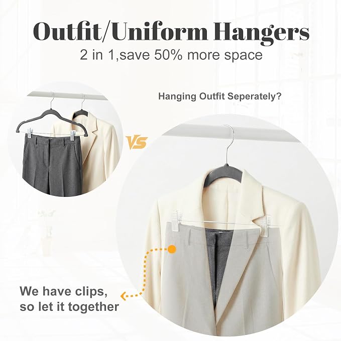 HOUSE DAY Velvet Skirt Hangers 24 Pack, Hangers with Adjustable Clips- Gray | 0-15inch Movable Clips, Space Saving Slim Velvet Pant Hanger, Heavy Duty Non Slip Clips Hanger for Pants, Skirts, Shorts - Image 5