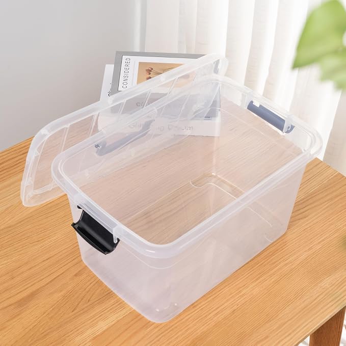 Cetomo 18Lx12 Pack Storage Boxes, Storage Box with Lids and Handle for Home Dorm Office Organization, Stackable Nesting Tote Container, Plastic, Clear, 18L-12 Pack - Image 5