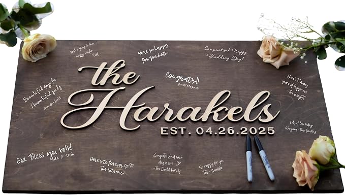 Personalized Last Name Guest Book, Unique Guest Book Sign, Custom Alternative Guest Book, Wooden Guest Book, Wedding Ceremony Guestbook Sign (Design 11) by Obsidian+Home+Creations