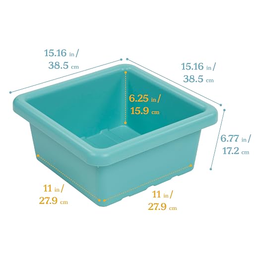 ECR4Kids Stackable Square Bins with Non-Snap Lids, Multipurpose Organization, Seafoam, 2-Pack - Image 2