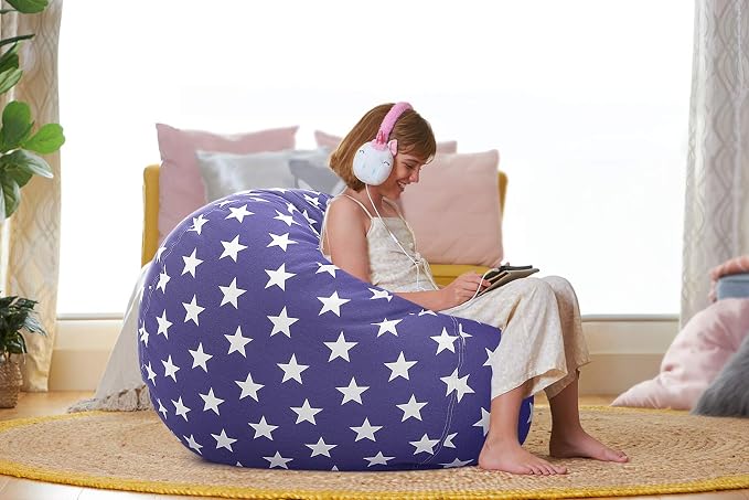 Aubliss Stuffed Animal Storage Bean Bag Chair Cover (No Beans) | Stuff and Sit Storage Bean Bag for Kids Toy Storage, X-Large 48"-Canvas Stars Royal Blue - Image 4
