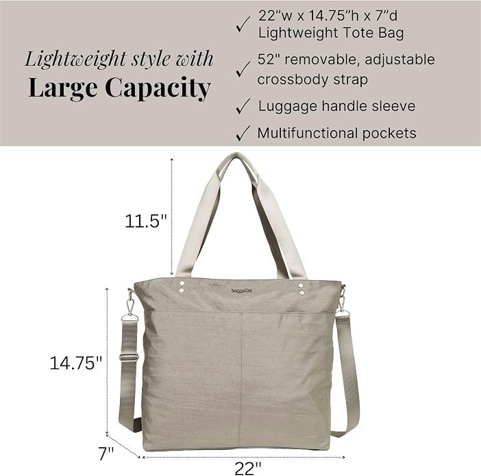 Baggallini Carryall Tote - Lightweight Nylon Zipper Top Weekender Travel Beach Bag w/Luggage Sleeve - Image 4