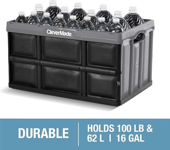 CleverMade Collapsible Storage Bins, 62L, 3 Pack Foldable Storage, Ocean | Haul Bulk Groceries and Oversized Gear in Fewer Trips | Each Bin Holds 100 lb, Stacks Securely, and Folds to 2.75 Inches - Image 5