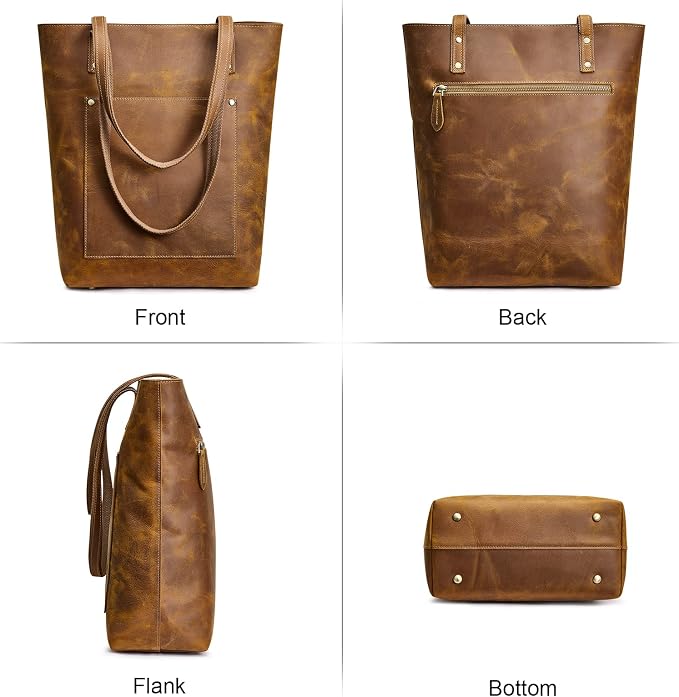 S-ZONE Leather Tote Bag for Women Work Handbag with Luggage Sleeve | Top Grain Genuine Leather, Padded Laptop Compartment, Multi Pockets, Large Retro Purse, Travel Everyday - Image 6
