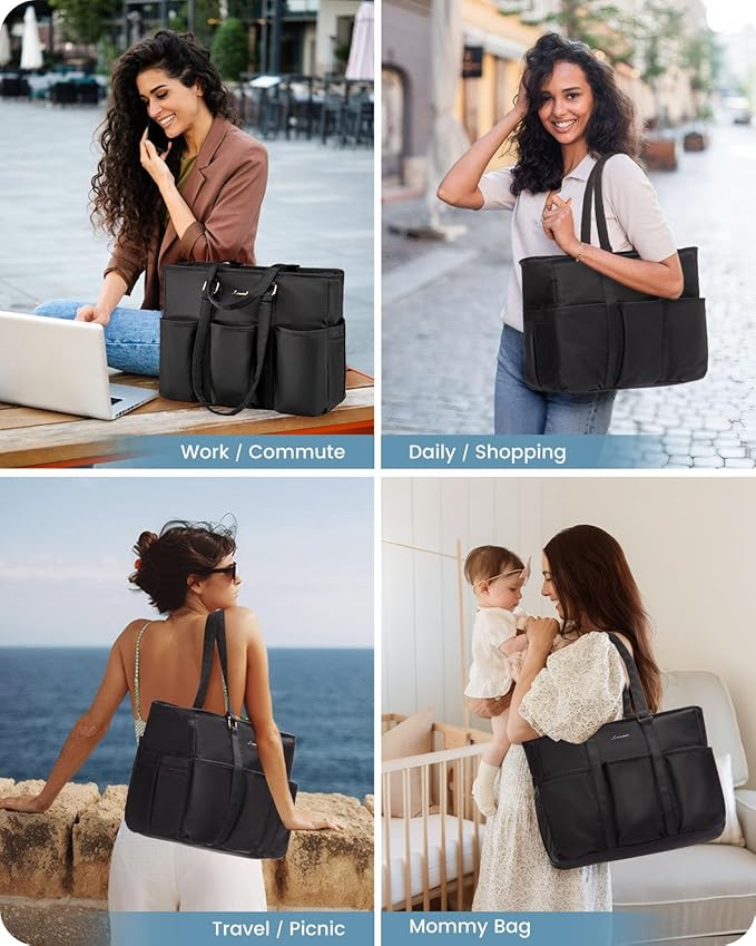 LOVEVOOK Laptop Tote Bag for Women Work, Teacher Tote Bag Nurse Bag With Large Cup Holder, Utility Professional Computer Bag For Work/Travel/College/Daily, Large Purse Handbag With Multi Pockets - Image 7