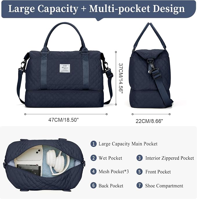 Weekender Bags for Women, Travel Duffel Bag with Shoes Compartment | Overnight Bag with Toiletry Bag, Carry on Personal Item Bag for Travel Business Trips Sport Hospital,Grid Travel Bag Set - Image 3