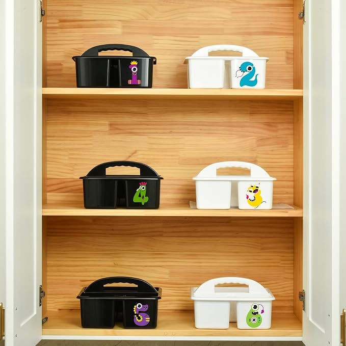 ALINK Plastic Classroom Caddy Organizer with Handle, 6-Pack 3 Compartments, Teacher Supply Storage Caddy for Classroom Organization, Table, Desk, Office, Craft Art for Kids - White - Image 6