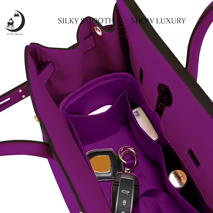 Fits for Brikin Bag Insert Organizer For Hermes(25 R,KikyoPurple) | Premium Silk Material,Smooth Touch,Lightweight,zipper,protect from scratches & stains,multiple pockets,keychain,waterproof - Image 2