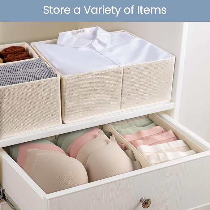 Drawer Organizer Clothes, 24 Pack Underwear Drawer Organizers, Foldable Closet Organizers and Storage Dresser Drawer Dividers Clothing Organizer for Clothes, Socks, Scarves, Bra, Ties (Beige) - Image 4