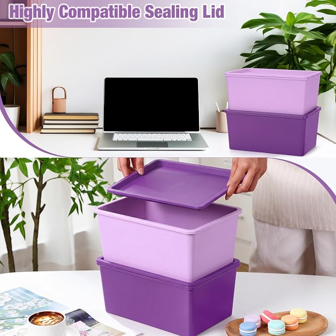 6 Pcs Small Plastic Storage Bins with Lids,Purple Series - Image 3