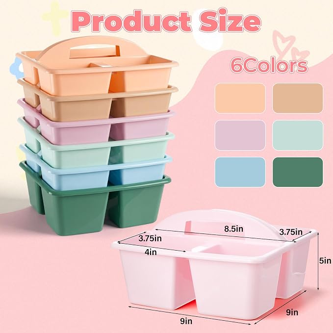 Kathfly 6 Pack Classroom Caddy Organizer with Handle, Plastic Art Craft Cleaning Caddy Bulk, Small Multipurpose Supply Organization Storage Basket for Table Desk Office Pencil Teacher (Morandi Color) - Image 3