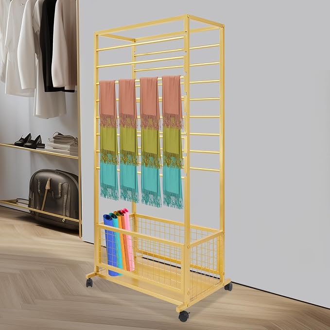 Floor Standing Ribbon Storage Organizer, 16-Layer Iron Rolling Ribbon Holder Organizer Rack with Bottom Basket, Wrapping Paper Holder, Slim Ribbon Storage Rack for Flower Shop,Craft Room H: 60inch - Image 2