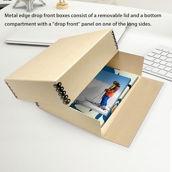 Lineco Drop Front Archival Storage Box, 8.75x10.75x3 in, Tan, 2 Pack | Acid-Free with Metal Edge, Preserves Picture Longevity, Organize Photos, Newspapers, Prints, Documents, Crafts, DIY - Image 6