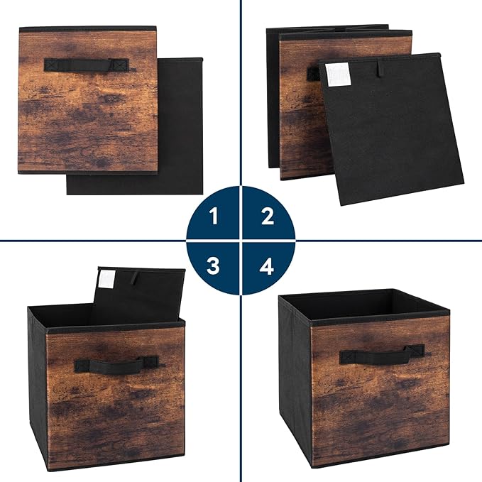 EWES 13 Inch Fabric Storage Cubes, 8 Pack Foldable Storage Bins with Handle, Storage Baskets Box for Shelves, Closet, Organizer, Rustic Brown and Black - Image 4