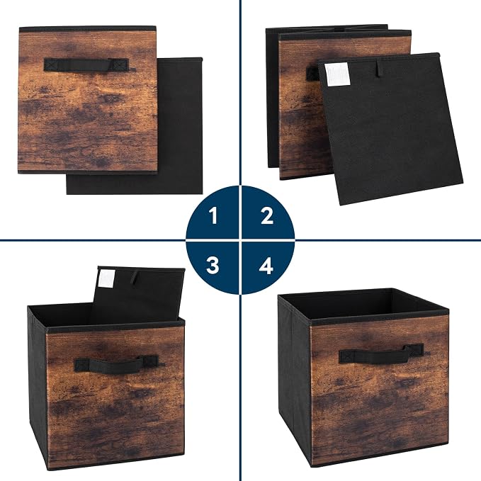EWES 11 Inch Fabric Storage Cubes, 6 Pack Foldable Storage Bins with Handle, Storage Baskets Box for Shelves, Closet, Organizer, Brown Black - Image 4