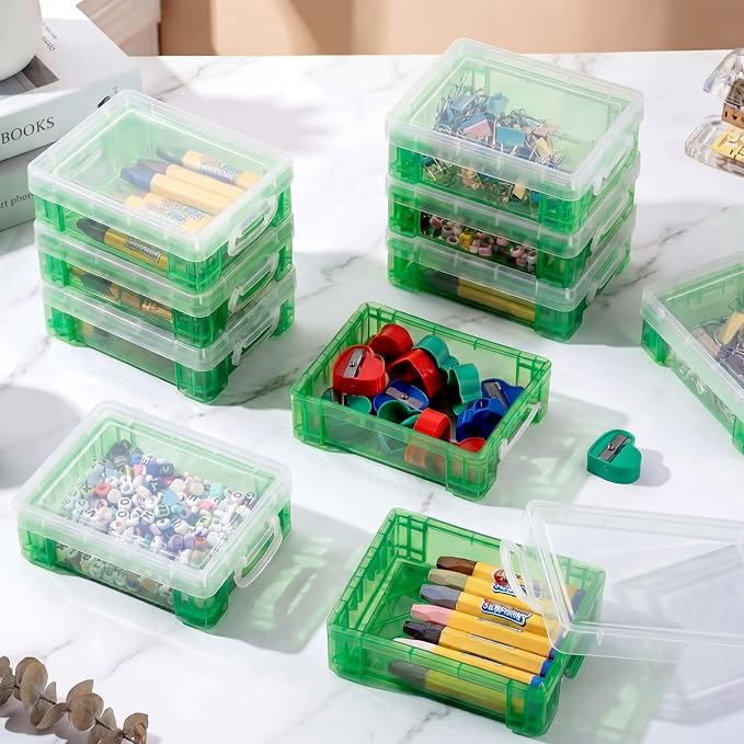Suzile 40 Pcs Plastic Crayon Boxes Holds 24 Crayon with Snap Lid Storage Container Clear Stackable Case for School Office Classroom Supplies Pen Pencil Craft(Turquoise) - Image 4